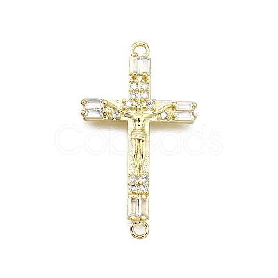 Brass Micro Pave Clear Cubic Zirconia Religion Crucifix Cross Connector Charms LS-KK-Z100-22G-01-1