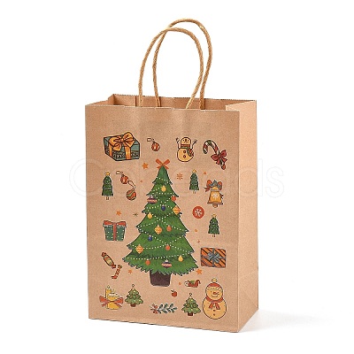 Christmas Theme Printed Kraft Paper Bags with Handles ABAG-M008-08E-1