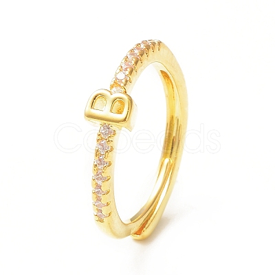 Clear Cubic Zirconia Initial Letter Adjustable Ring RJEW-C052-01G-B-1