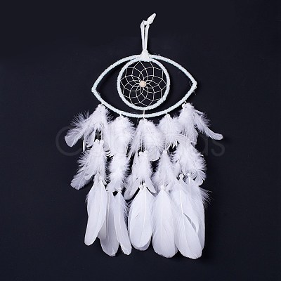 Handmade Eye Woven Net/Web with Feather Wall Hanging Decoration HJEW-K035-01-1