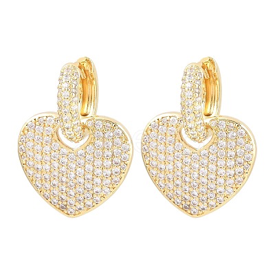 Brass Micro Pave Clear Cubic Zirconia Hoop Dangle Earrings EJEW-G471-30E-G-1