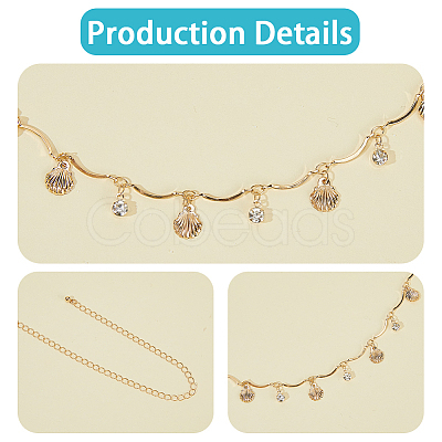 Ocean Iron Glass Rhinestone Shell Shape Tassel Waist Belly Body Chains for Women AJEW-WH20019-86-1