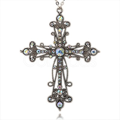 Tibetan Style Alloy Rhinestone Gothic Cross Big Pendants LS-RB-J144-28AS-1