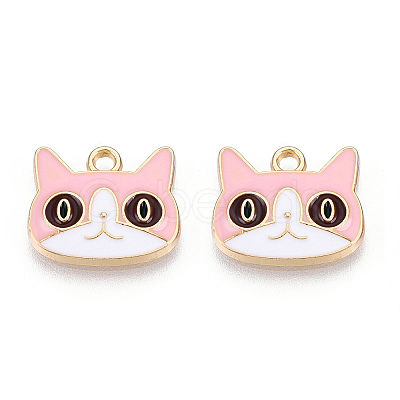 Light Gold Plated Alloy Kitten Pendants X-ENAM-T009-41B-1