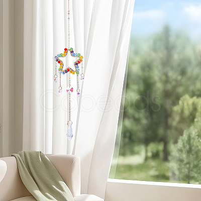 1Pc Colorful Glass Beaded Woven Net Suncatchers AJEW-CY0001-95D-1