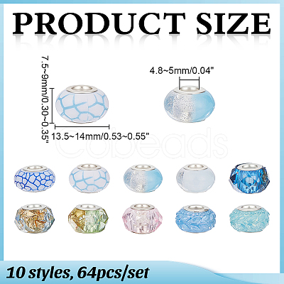 64Pcs 10 Styles Opaque Resin European Beads RESI-ME0001-36-1