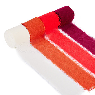 4 Rolls 4 Colors Frayed Polyester Ribbon OCOR-TA0002-87D-1