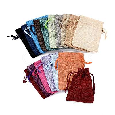 Polyester Imitation Burlap Packing Pouches Drawstring Bags X-ABAG-R005-9x12-M-1