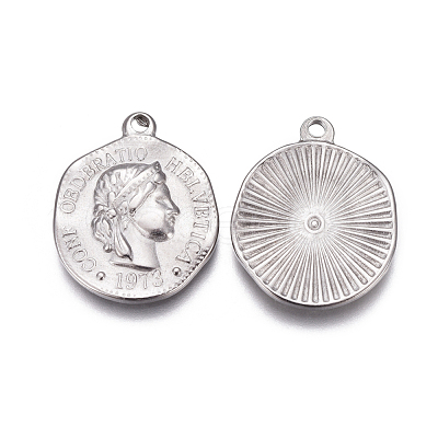 Tarnish Resistant 304 Stainless Steel Coin Charms STAS-F207-08P-1