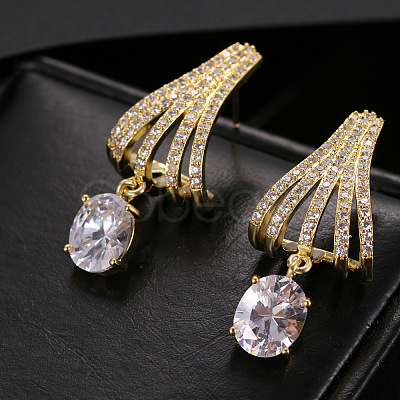 Brass Micro Pave Cubic Zirconia Dangle Stud Earrings FS-WG15364-01-1