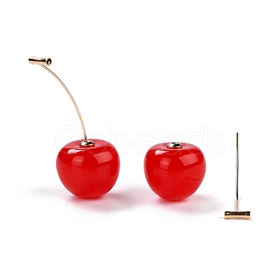 Lifelike Cherry Resin Dangle Stud Earrings EJEW-F274-01D-1