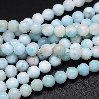 Natural Larimar Round Beads Strands G-O087-10-10mm-1