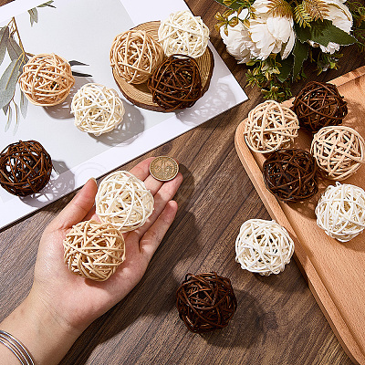 15Pcs 3 Colors Wicker Rattan Balls AJEW-SC0004-25C-1
