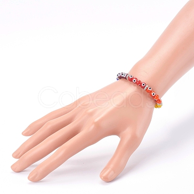 Rainbow Round Evil Eye Lampwork Stretch Beaded Bracelets for Kids X-BJEW-JB05940-1