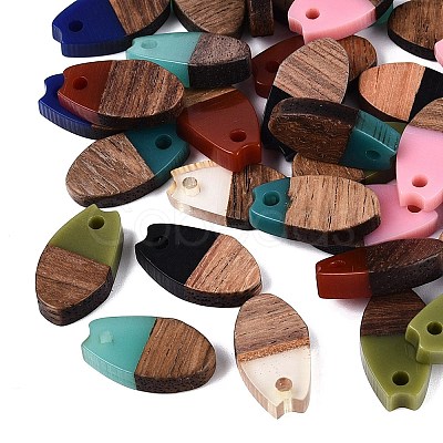 Transparent & Opaque Resin & Walnut Wood Pendants RESI-N053-28-1