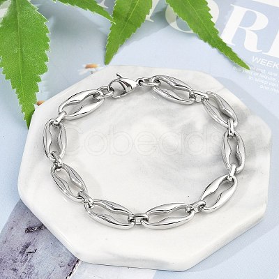 304 Stainless Steel Coffee Bean Chain Bracelets for Women Men BJEW-F488-45P-1