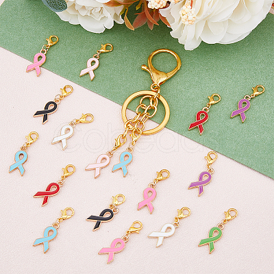 SUPERFINDINGS 8 Sets Awareness Ribbon Alloy Enamel Pendant Decorations HJEW-FH0001-42-1