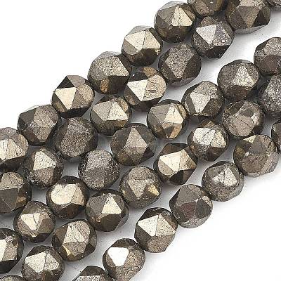 Natural Gold Pyrite/Golden Pyrite Beads Strands G-G458-I01-8mm-1