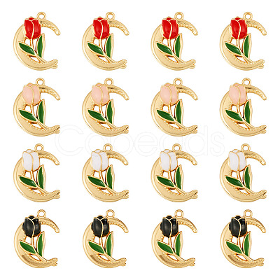 16Pcs 4 Colors Alloy Enamel Pendants ENAM-TA0002-29-1