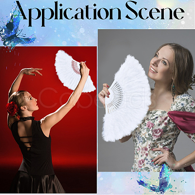 Plastic & Feather Fan Display Decoration AJEW-CY0002-58-1