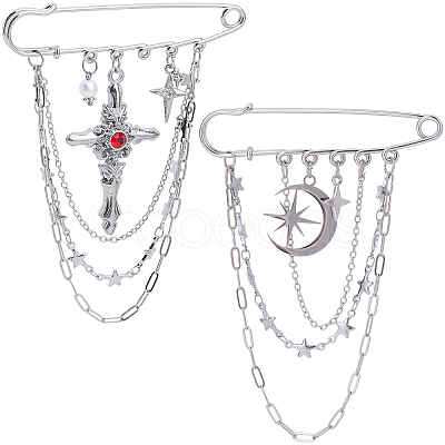 2Pcs 2 Styles Steel Brooches JEWB-BM0001-01P-1