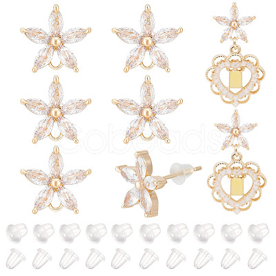 8Pcs Brass Pave Clear Cubic Zirconia Stud Earrings Finding KK-BC0011-11-1