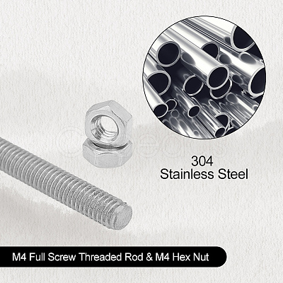 AHADERMAKER 304 Stainless Steel M4 Full Screw Threaded Rod & M4 Hex Nut STAS-GA0001-48A-1