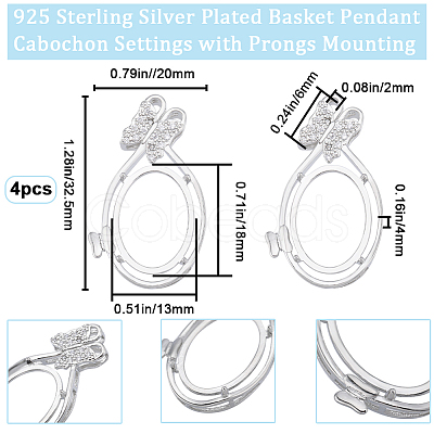 Beebeecraft 4Pcs Brass Basket Pendant Cabochon Settings with Prongs Mounting KK-BBC0010-26-1