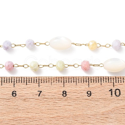 Glass Round Beads & Natural Shell Barrel Beads Link Bracelets BJEW-G774-03G-1