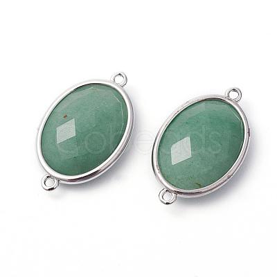 Platinum Tone Brass Green Aventurine Links connectors G-F339-B01-1