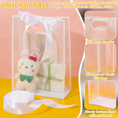 15Pcs Rectangle Transparent Folding Plastic Gift Bags with Hole Handles ABAG-UN0001-01C-1