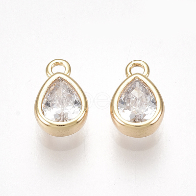 Brass Cubic Zirconia Charms KK-S350-089G-1