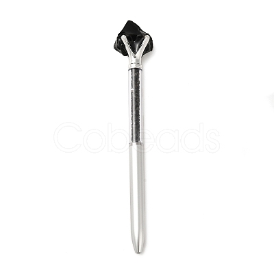 Raw Natural Obsidian Chip on Top Ball-Point Pen AJEW-G063-01D-1