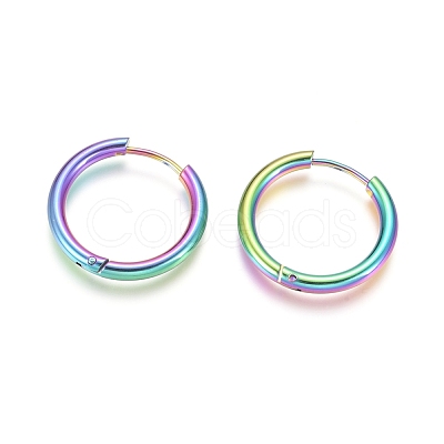Ion Plating(IP) 304 Stainless Steel Huggie Hoop Earrings EJEW-F111B-21mm-Y-1