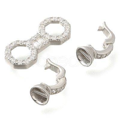 925 Sterling Silver Micro Pave Clear Cubic Zirconia Fold Over Clasps STER-U006-03P-1