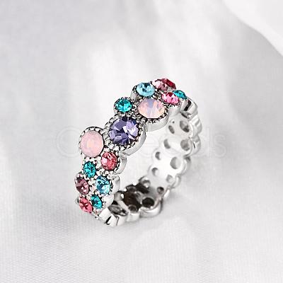Graceful Brass Colorful Czech Rhinestone Finger Rings for Women RJEW-BB02271-6B-1