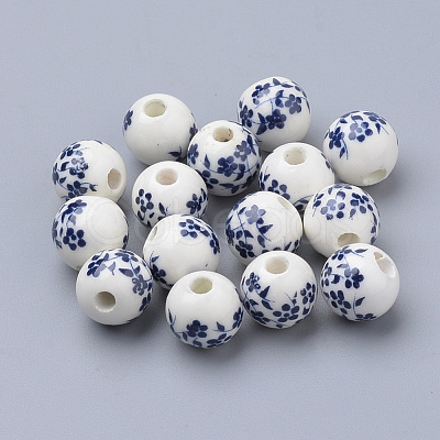 Floral Printed Porcelain Beads X-PORC-Q201-8mm-4-1