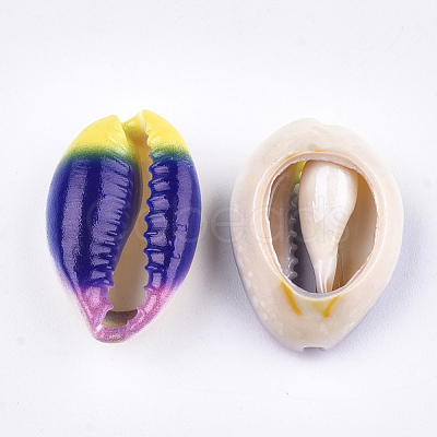 Printed Cowrie Shell Beads SSHEL-T007-14B-1