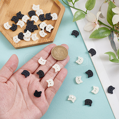 60Pcs 2 Colors Resin Cat Shape Buttons BUTT-AR0001-36-1