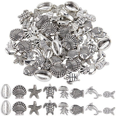 80Pcs 8 Styles Tibetan Style Alloy Beads TIBEB-SC0001-37-1