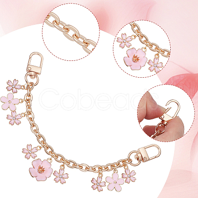 2Pcs 2 Styles Pink Zinc Alloy Enamel Bowknot Flower Charm Cable Chain Purse Chains FIND-BBC0004-59-1