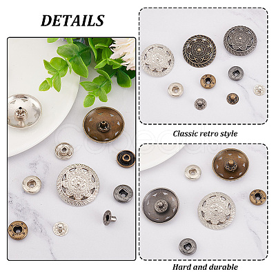 Olycraft 24 Sets 3 Colors Alloy Snap Buttons BUTT-OC0001-39-1