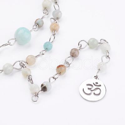 Natural Flower Amazonite Lariat Necklaces NJEW-JN01961-02-1