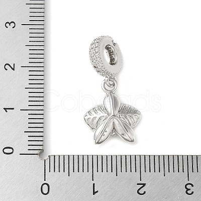 Brass Micro Pave Clear Cubic Zirconia Flower European Dangle Charms KK-C086-03P-01-1