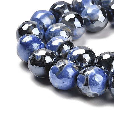 Electroplated Natural Fire Crackle Agate Round Beads Strands G-G0006-A02-02-1