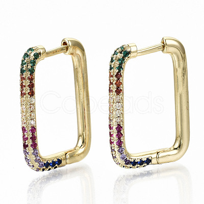 Brass Micro Pave Cubic Zirconia Huggie Hoop Earrings EJEW-S208-124-NF-1