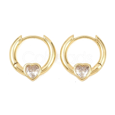 Heart Brass Micro Pave Clear Cubic Zirconia Hoop Earrings EJEW-D348-13G-1