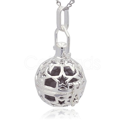 Silver Color Plated Brass Hollow Round Cage Pendants KK-J226-07S-1