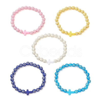 Acrylic Beaded Stretch Bracelets for Women Men BJEW-JB13400-1