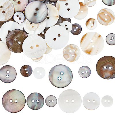 GOMAKERER 60Pcs 6 Style 2-Hole Natural Shell Buttons BUTT-GO0001-02-1